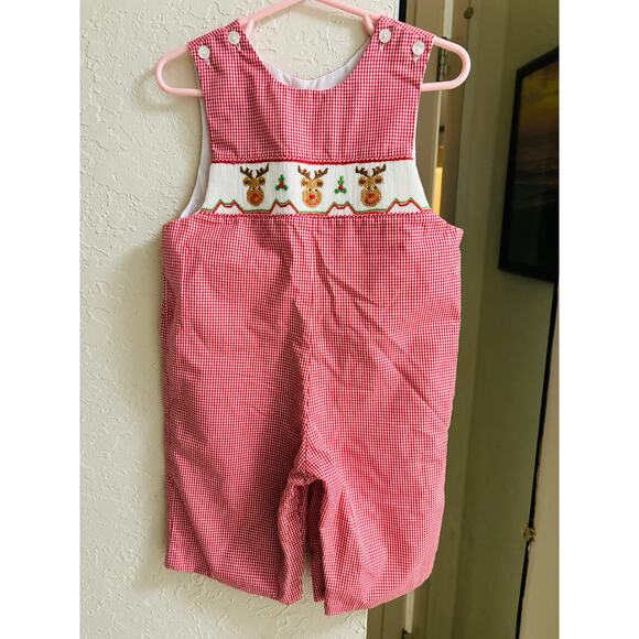 Petit Bebe Smocked Reindeer Jon Jon EUC Size 9months - Picture 1 of 4